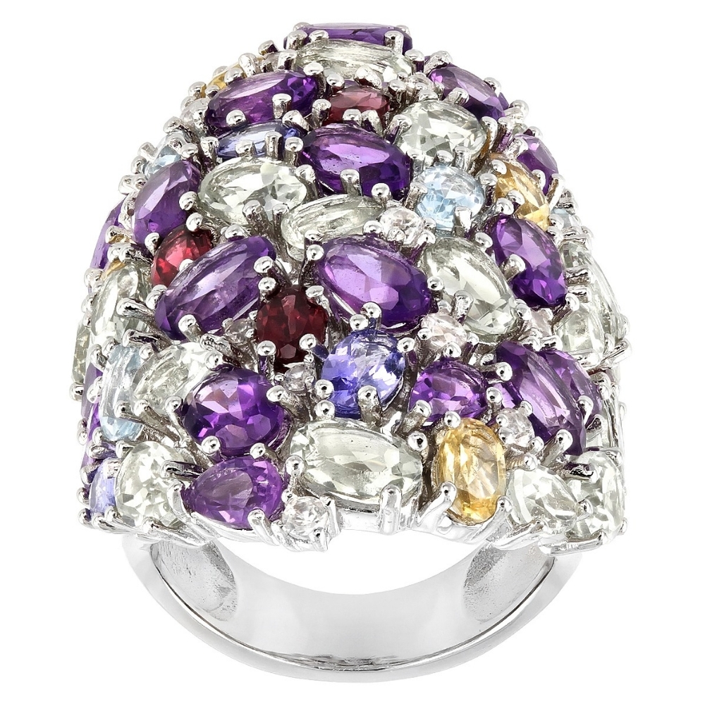 HSN Multicolor Gems Rhodium Over Sterling Silver Ring 16.73ctw Size 6